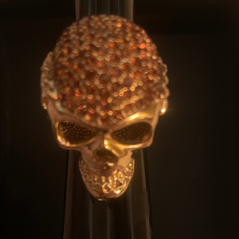 Gold Skull Cocktail Ring with Crystal Pavé